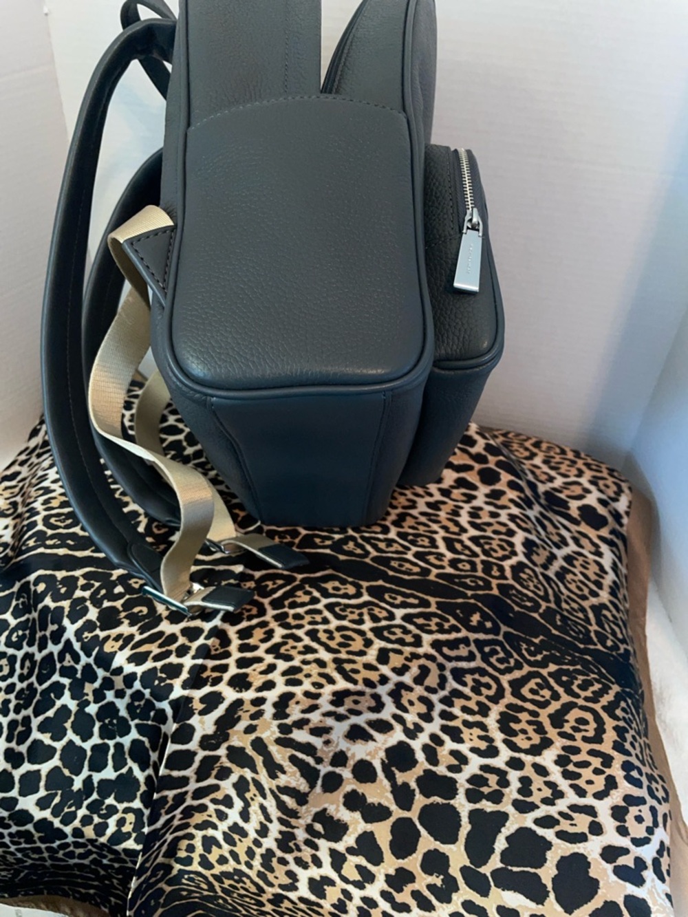 Michael Kors Pebbled Leather Medium Backpack in Slate Grey - Picture 13 of 16